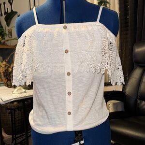 No Boundaries White Lace Button-Down Blouse